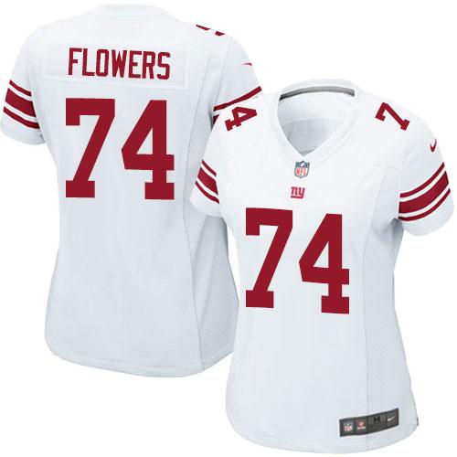 Nike Giants #74 Ereck Flowers White Women's Stitched NFL Elite Jersey - Click Image to Close